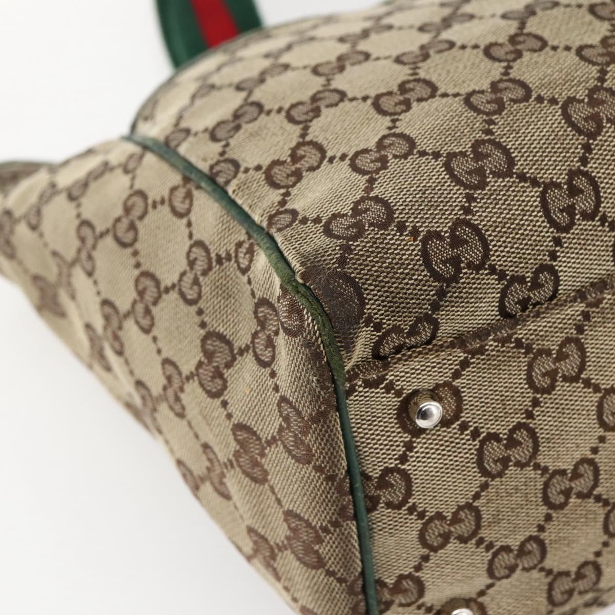 GUCCI GG Canvas Web Sherry Line Tote Bag Beige Green Red 145758 Auth gh835