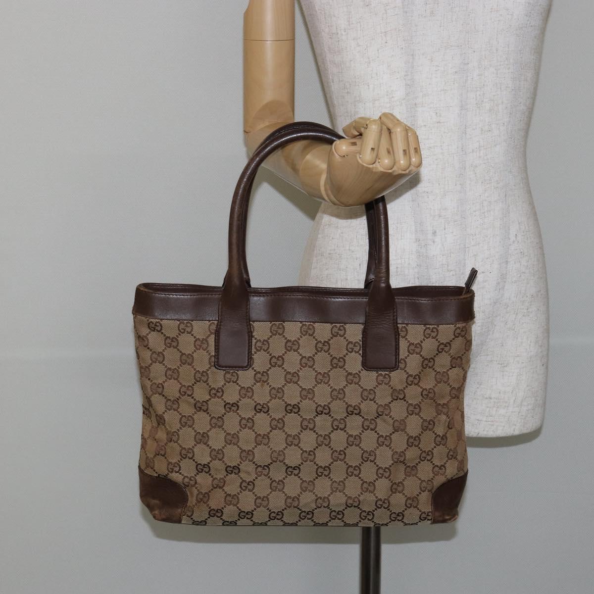 GUCCI GG Canvas Tote Bag Beige Gold 002 1119 Auth gh836