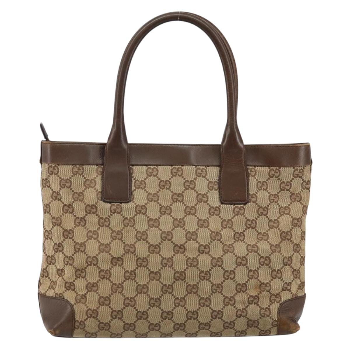 GUCCI GG Canvas Tote Bag Beige Gold 002 1119 Auth gh836