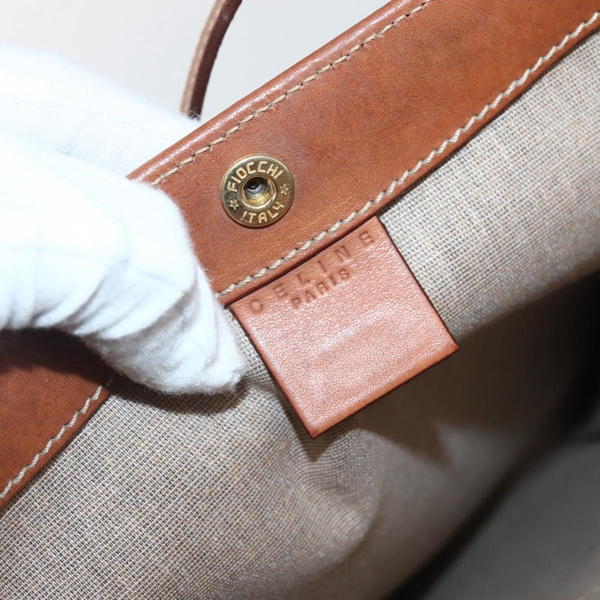 CELINE Macadam Canvas Tote Bag PVC Leather Brown Gold Auth gh838