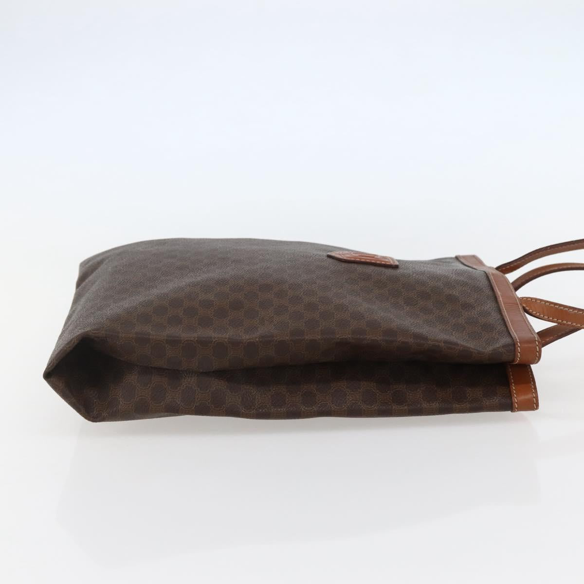 CELINE Macadam Canvas Tote Bag PVC Leather Brown Gold Auth gh838