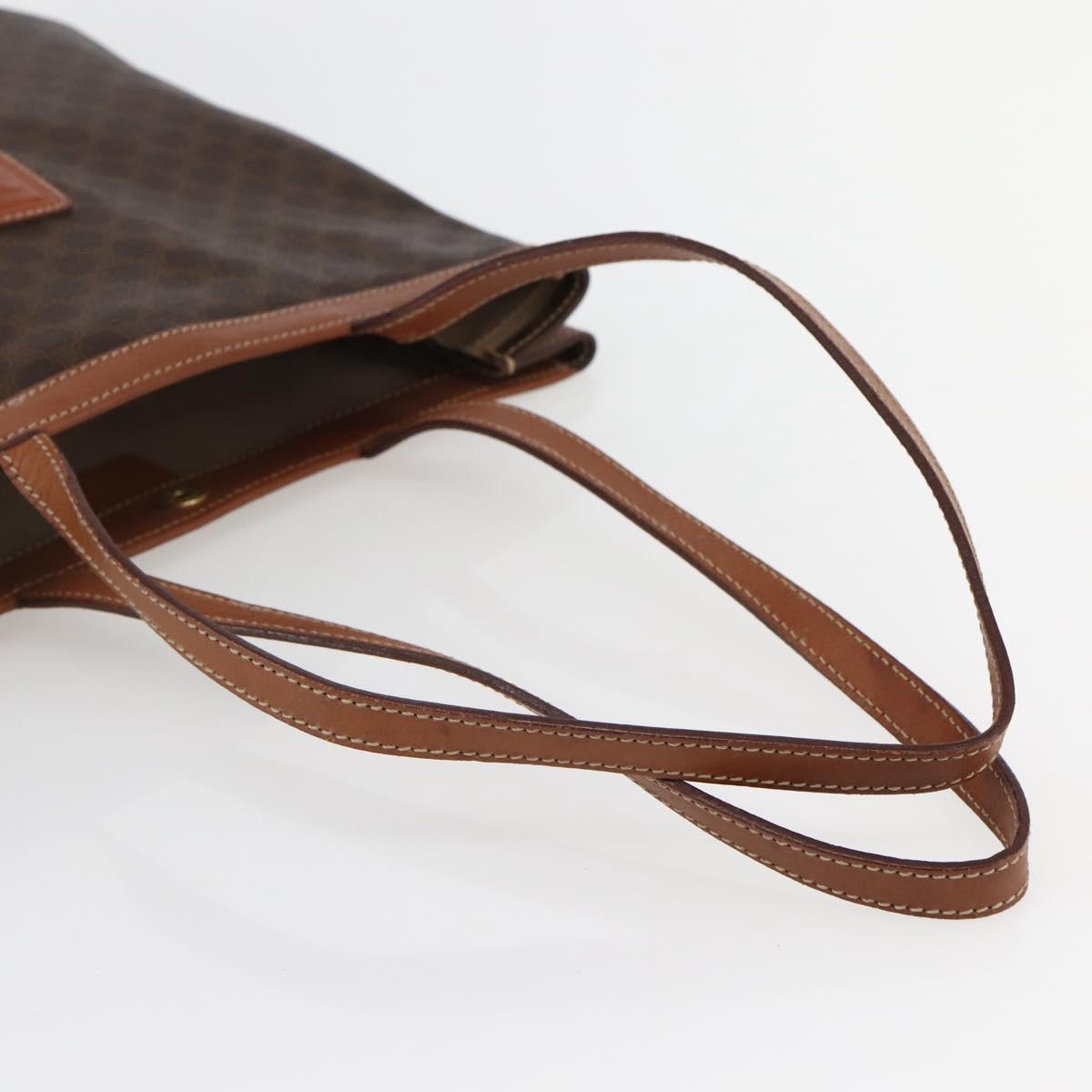 CELINE Macadam Canvas Tote Bag PVC Leather Brown Gold Auth gh838