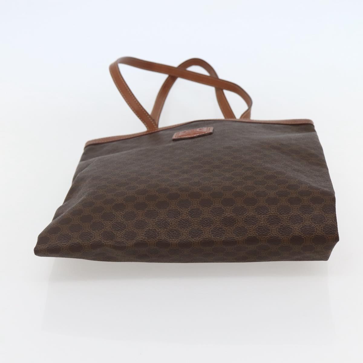 CELINE Macadam Canvas Tote Bag PVC Leather Brown Gold Auth gh838