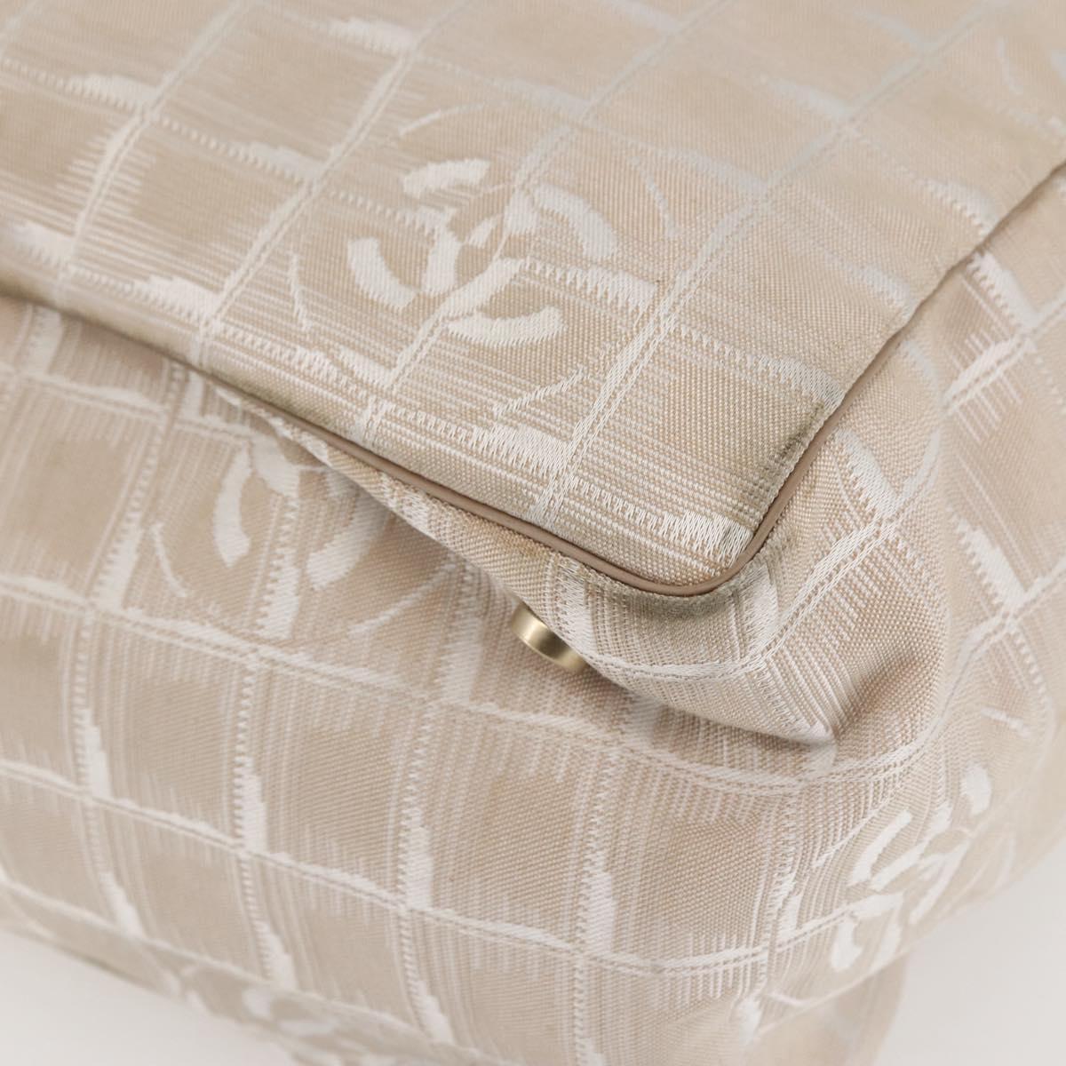 CHANEL New Travel Line Tote Bag Nylon Beige Gold CC Auth gh841