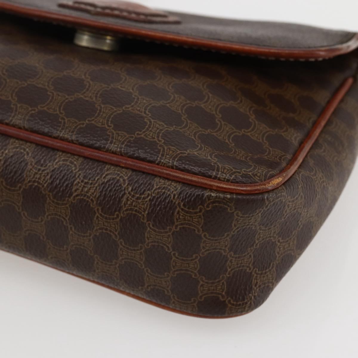 CELINE Macadam Canvas Shoulder Bag PVC Leather Brown Gold Auth gh867