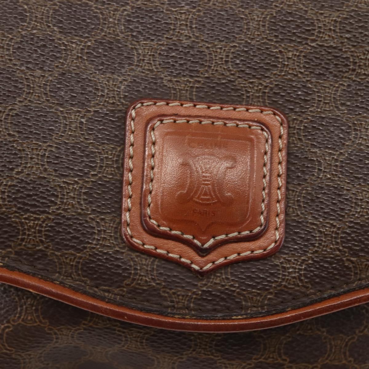 CELINE Macadam Canvas Shoulder Bag PVC Leather Brown Gold Auth gh867