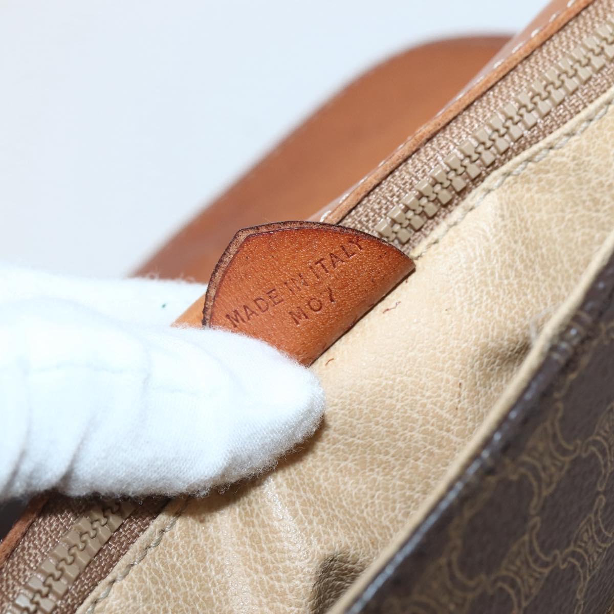 CELINE Macadam Canvas Shoulder Bag PVC Leather Brown Gold Auth gh867