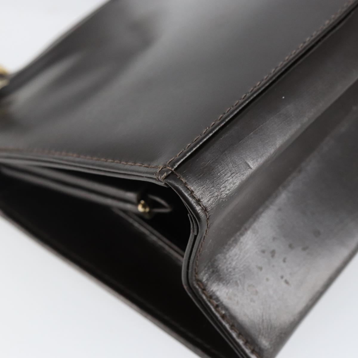 FENDI Hand Bag Leather Brown Gold Auth gh869