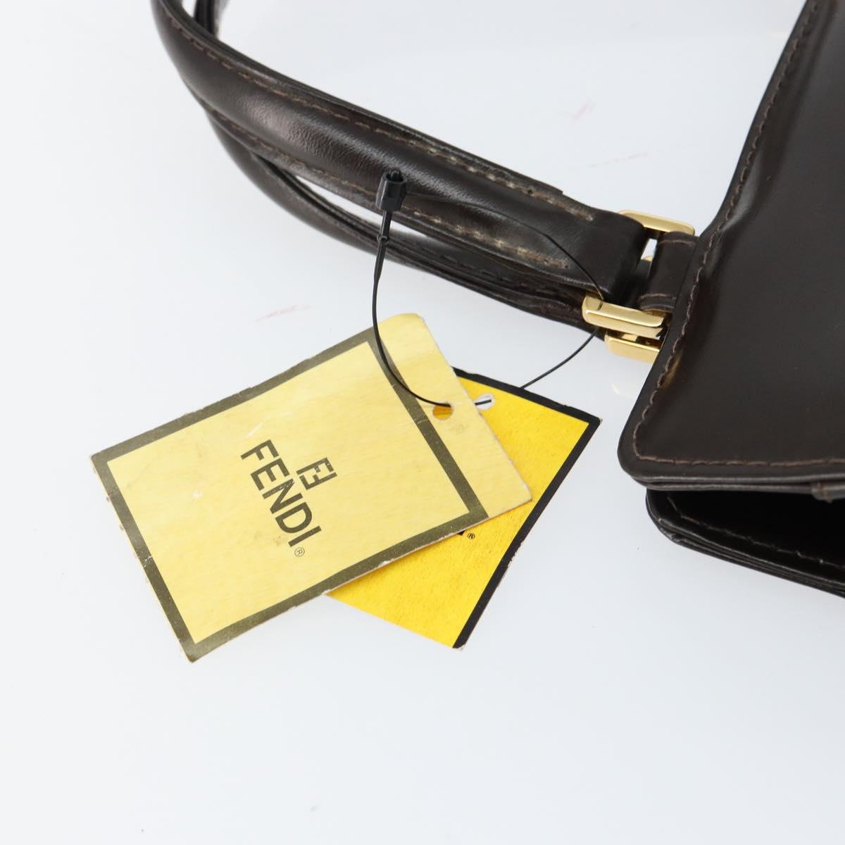 FENDI Hand Bag Leather Brown Gold Auth gh869