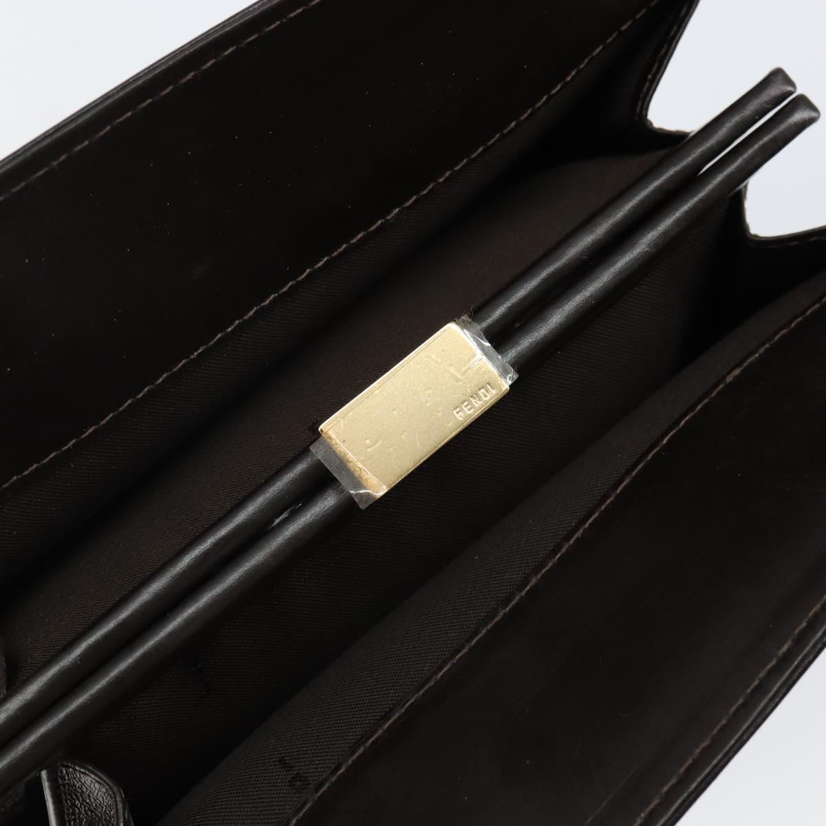 FENDI Hand Bag Leather Brown Gold Auth gh869