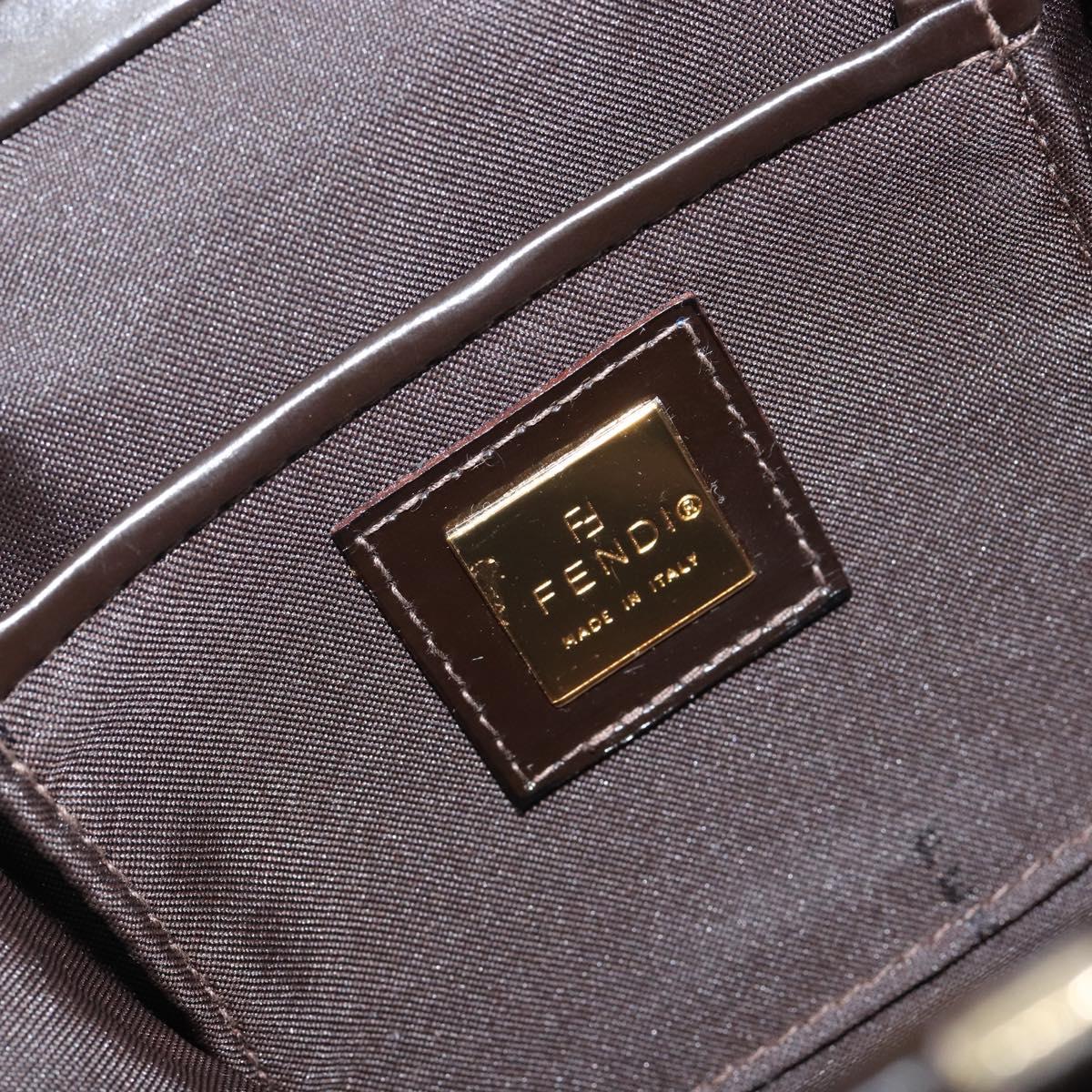 FENDI Hand Bag Leather Brown Gold Auth gh869