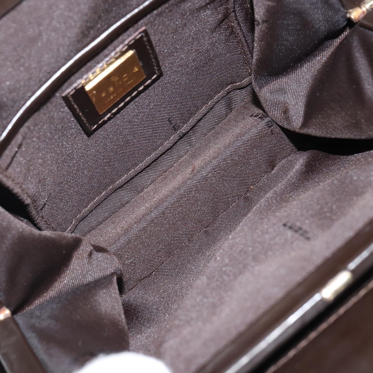 FENDI Hand Bag Leather Brown Gold Auth gh869