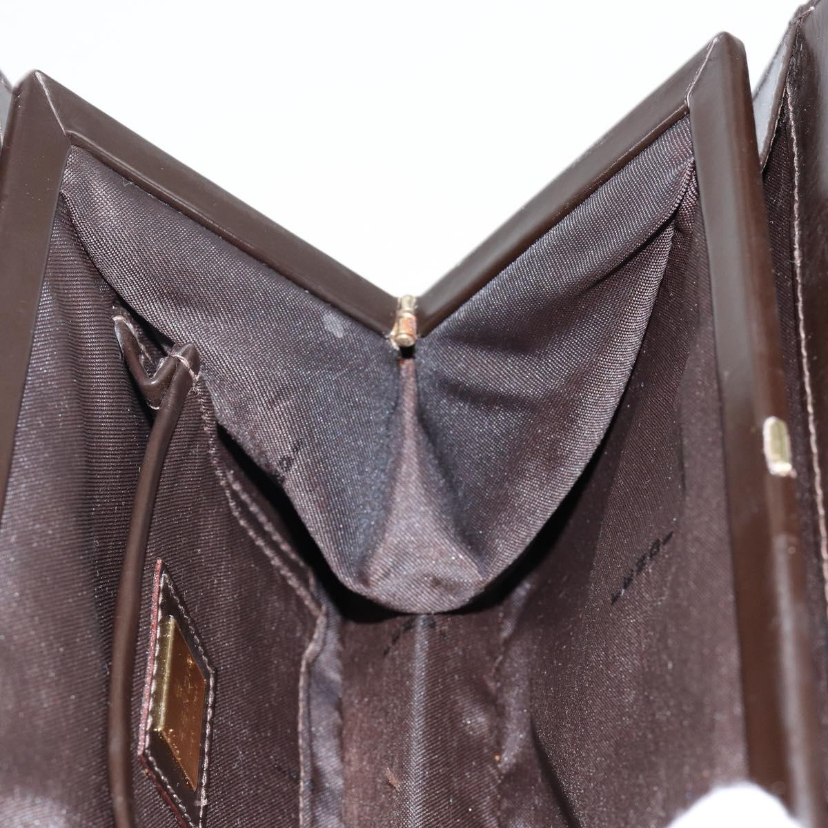 FENDI Hand Bag Leather Brown Gold Auth gh869