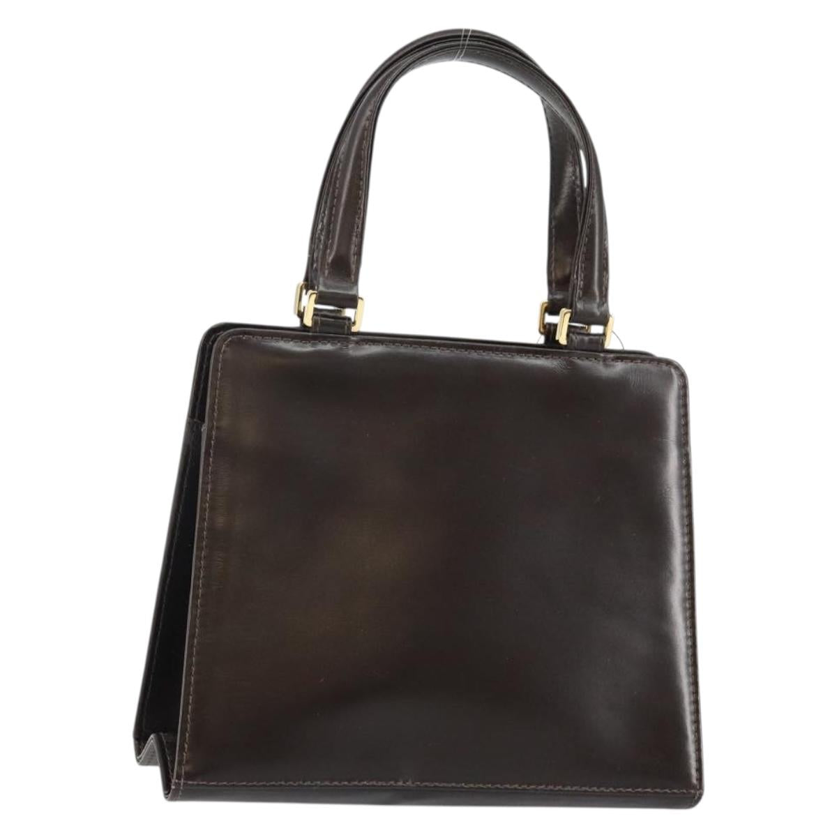 FENDI Hand Bag Leather Brown Gold Auth gh869