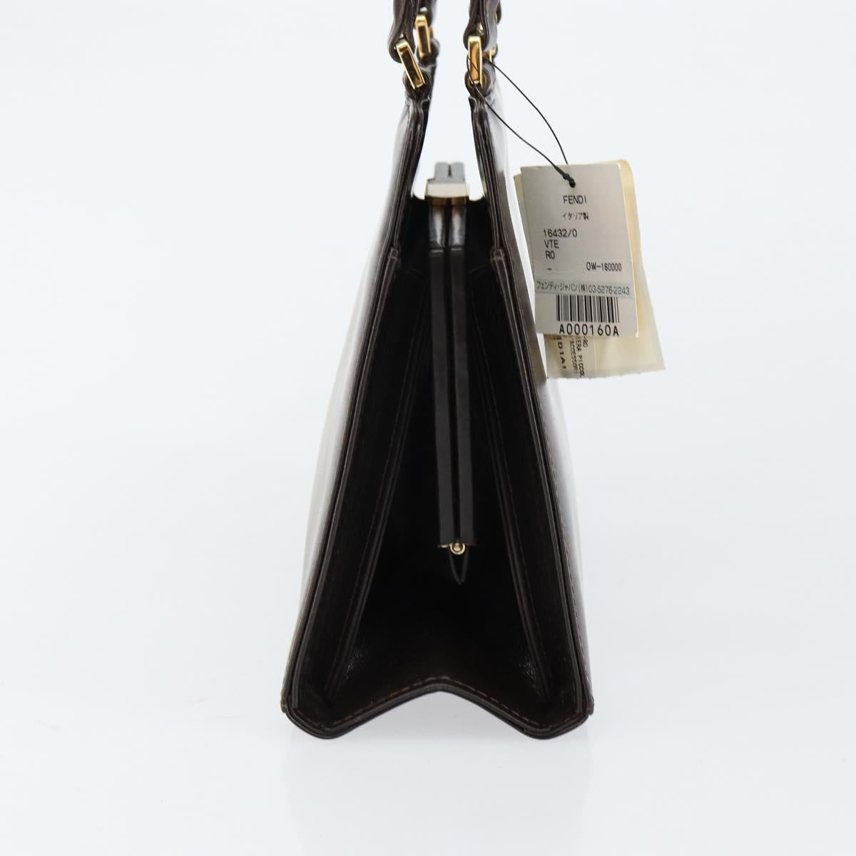 FENDI Hand Bag Leather Brown Gold Auth gh869