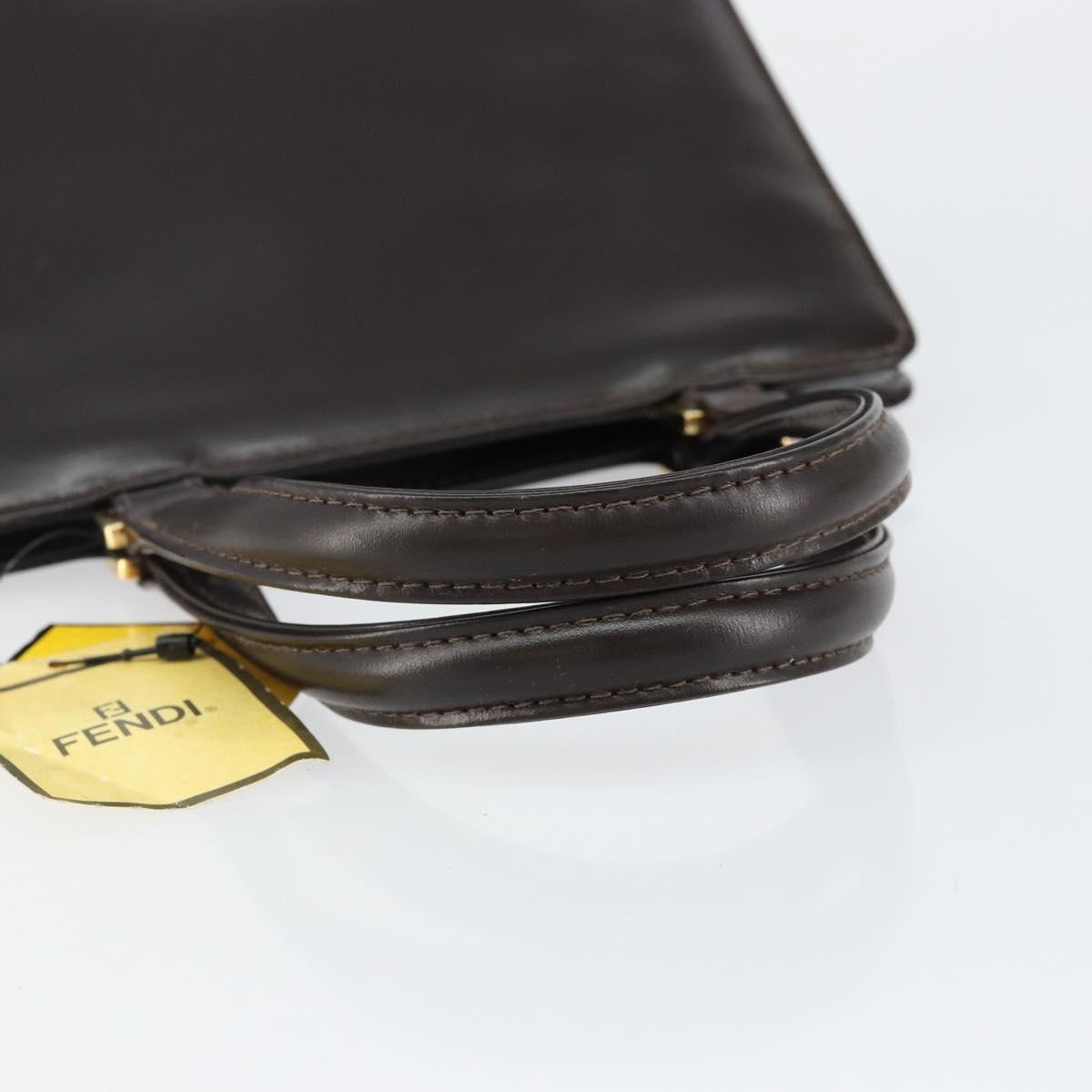 FENDI Hand Bag Leather Brown Gold Auth gh869