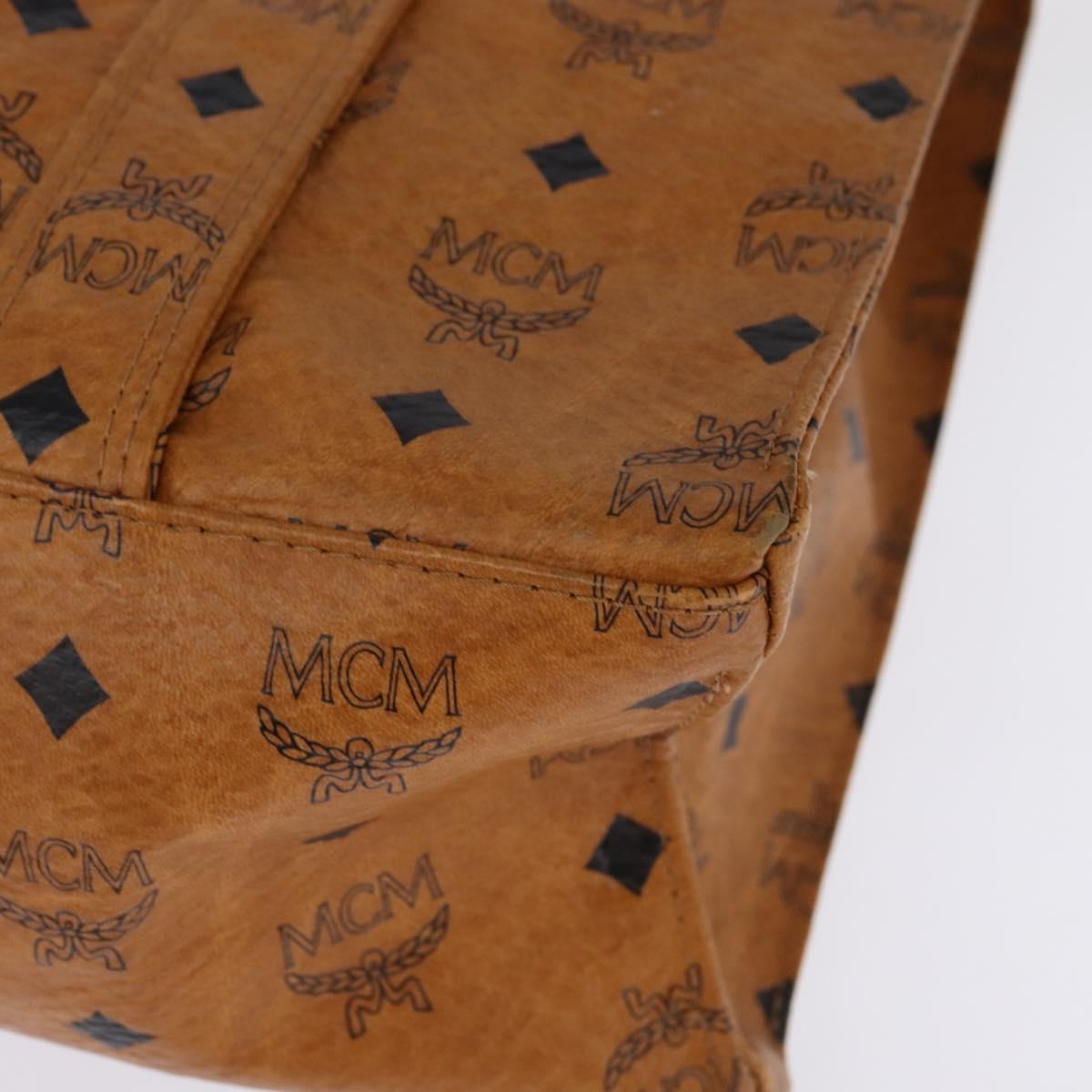 MCM Logogram Vicetos Tote Bag PVC Leather Brown Gold Auth gh881