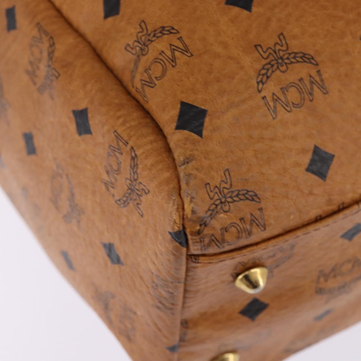 MCM Logogram Vicetos Boston Bag PVC Leather Brown Gold Auth gh882