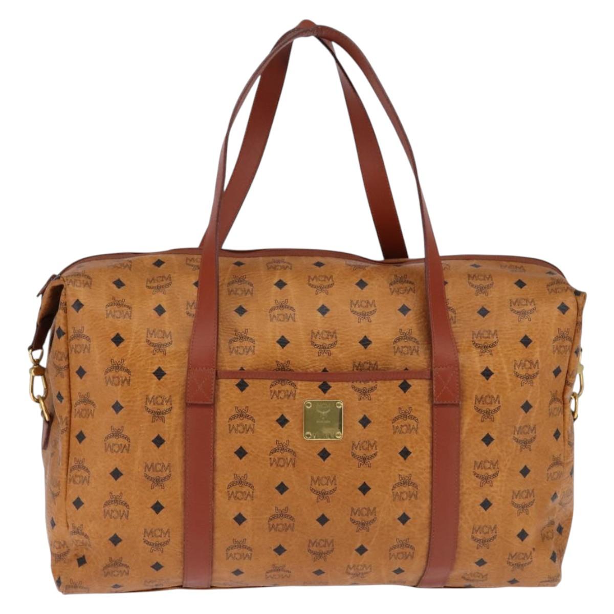 MCM Logogram Vicetos Boston Bag PVC Leather Brown Gold Auth gh882