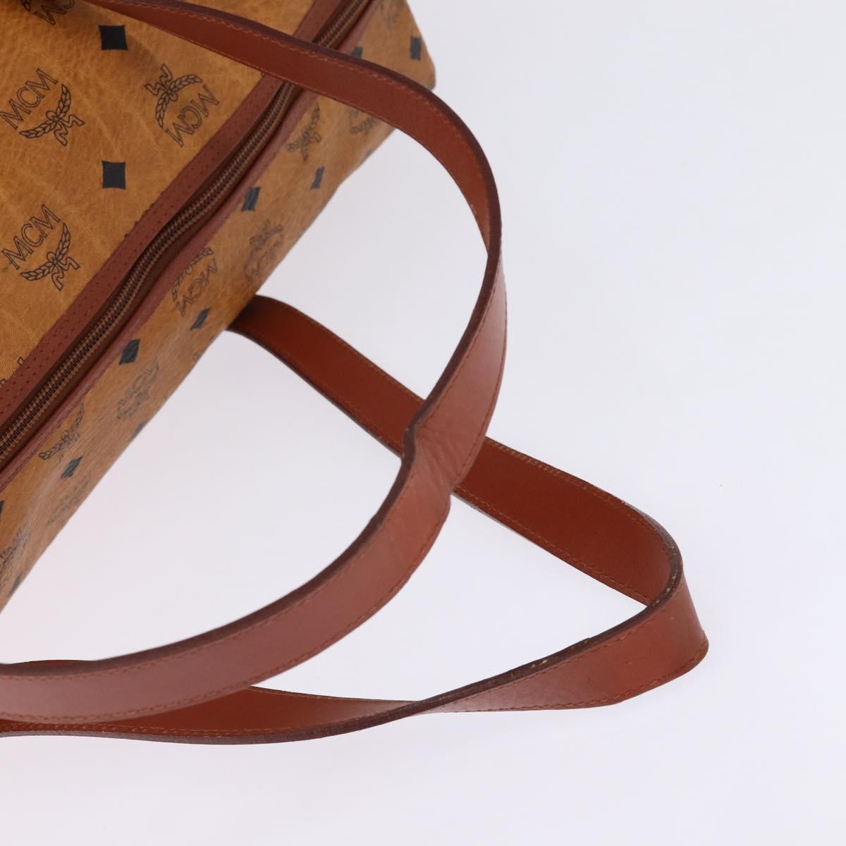 MCM Logogram Vicetos Boston Bag PVC Leather Brown Gold Auth gh882