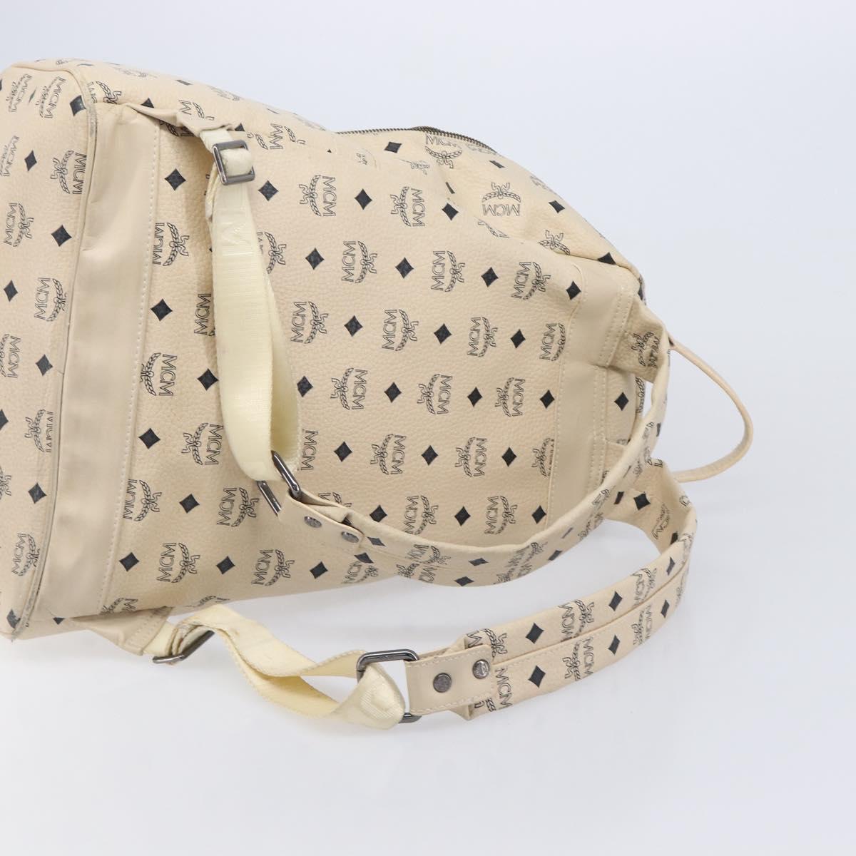 MCM Vicetos Logogram Backpack PVC Leather White Silver Auth gh883