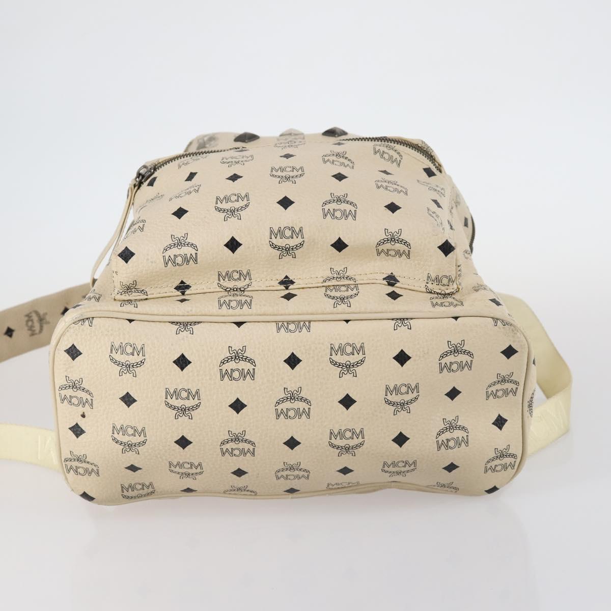 MCM Vicetos Logogram Backpack PVC Leather White Silver Auth gh883