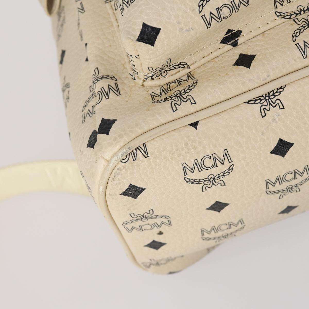 MCM Vicetos Logogram Backpack PVC Leather White Silver Auth gh883