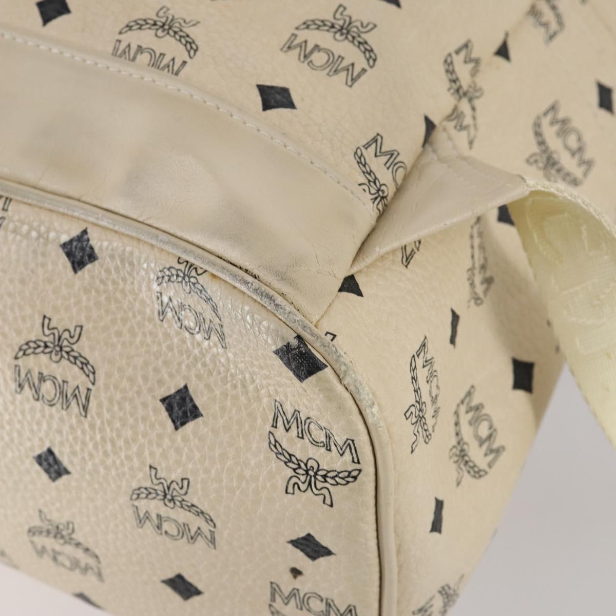 MCM Vicetos Logogram Backpack PVC Leather White Silver Auth gh883