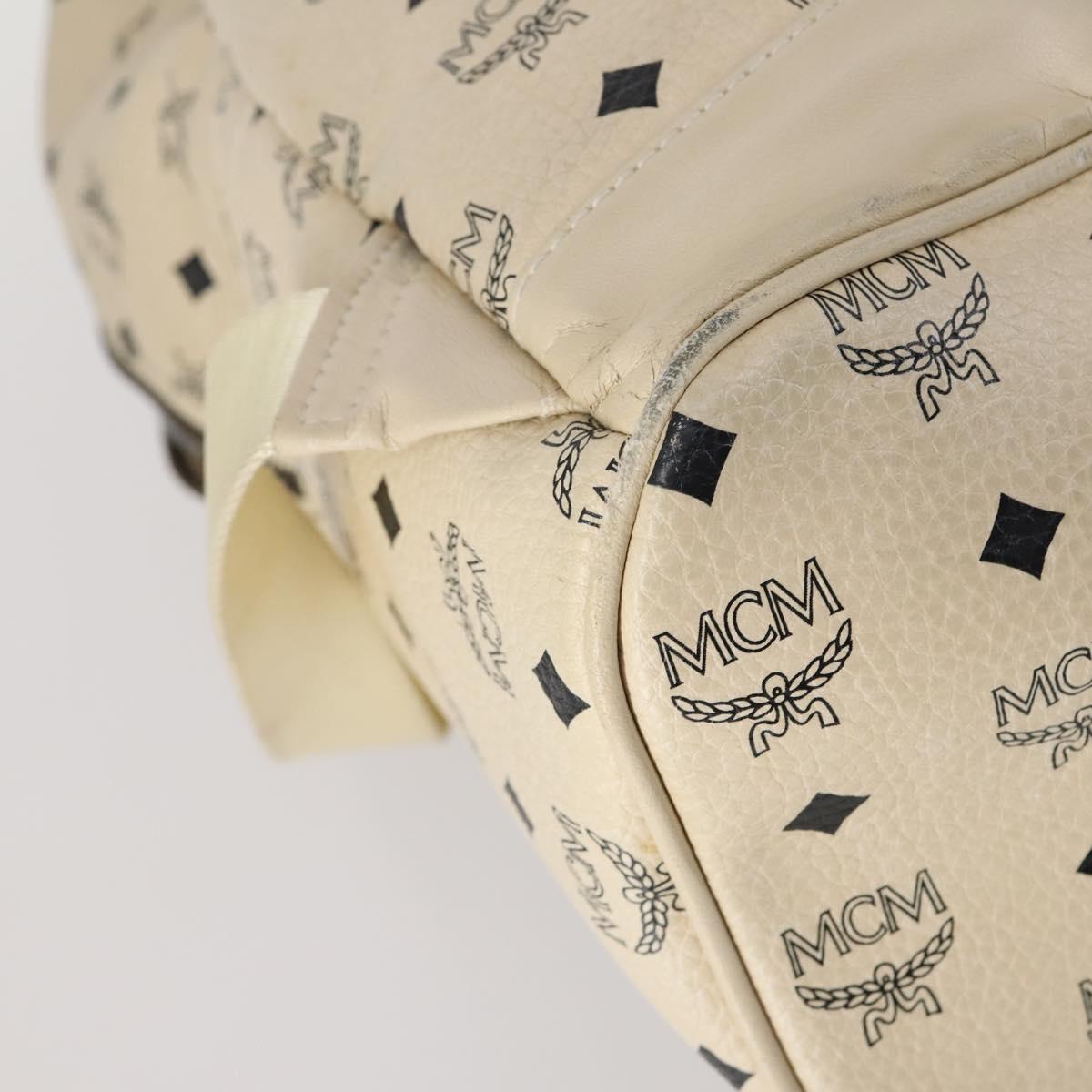 MCM Vicetos Logogram Backpack PVC Leather White Silver Auth gh883