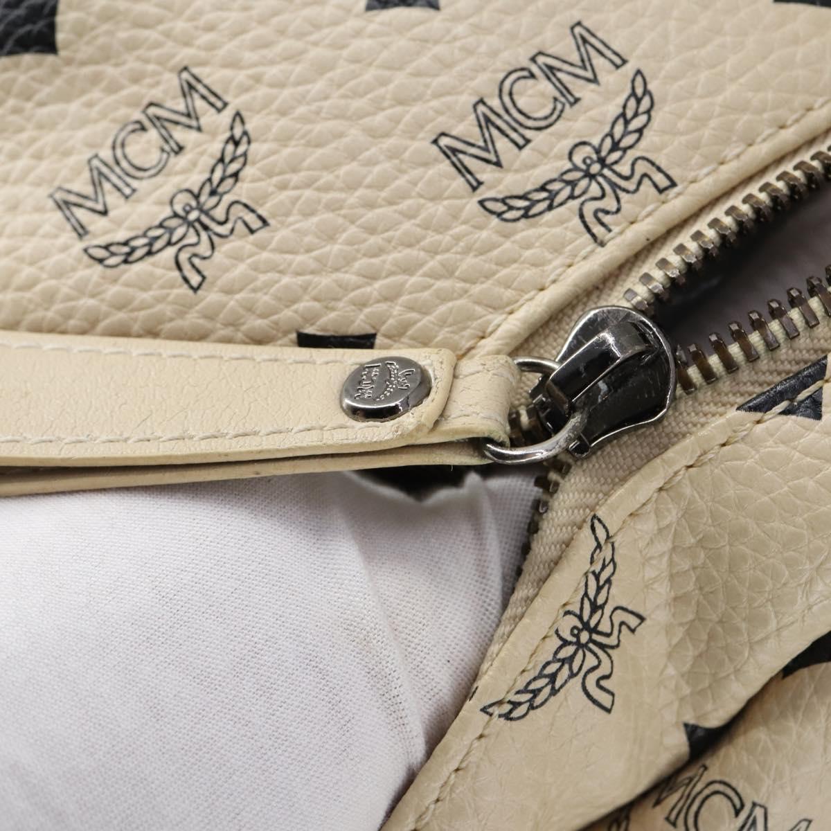 MCM Vicetos Logogram Backpack PVC Leather White Silver Auth gh883