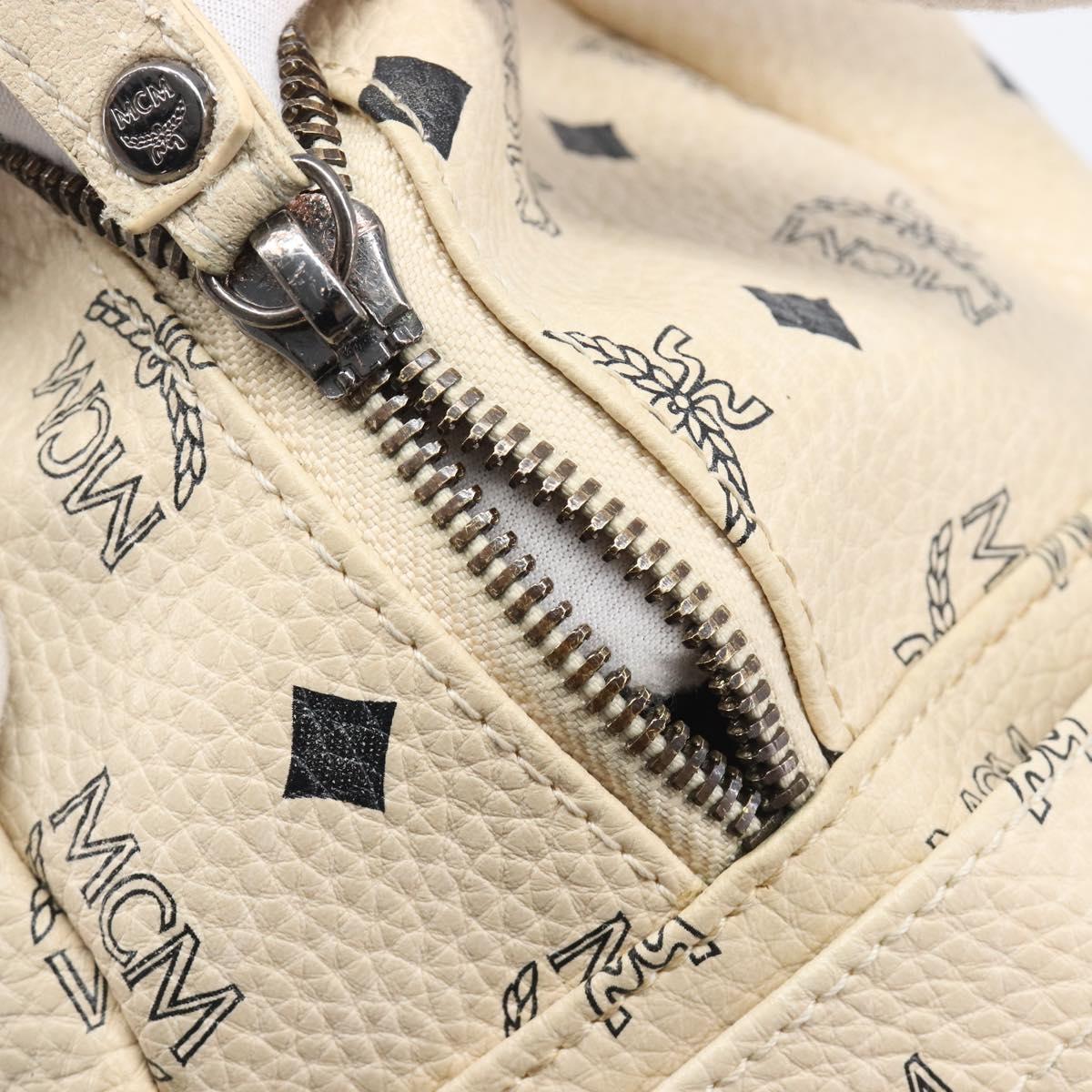MCM Vicetos Logogram Backpack PVC Leather White Silver Auth gh883