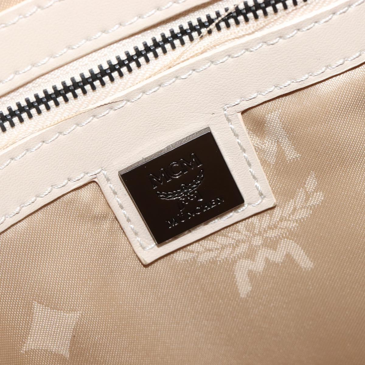 MCM Vicetos Logogram Backpack PVC Leather White Silver Auth gh883