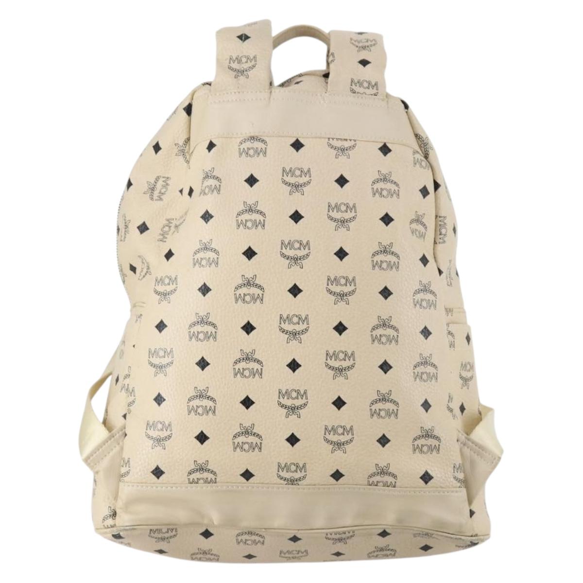 MCM Vicetos Logogram Backpack PVC Leather White Silver Auth gh883