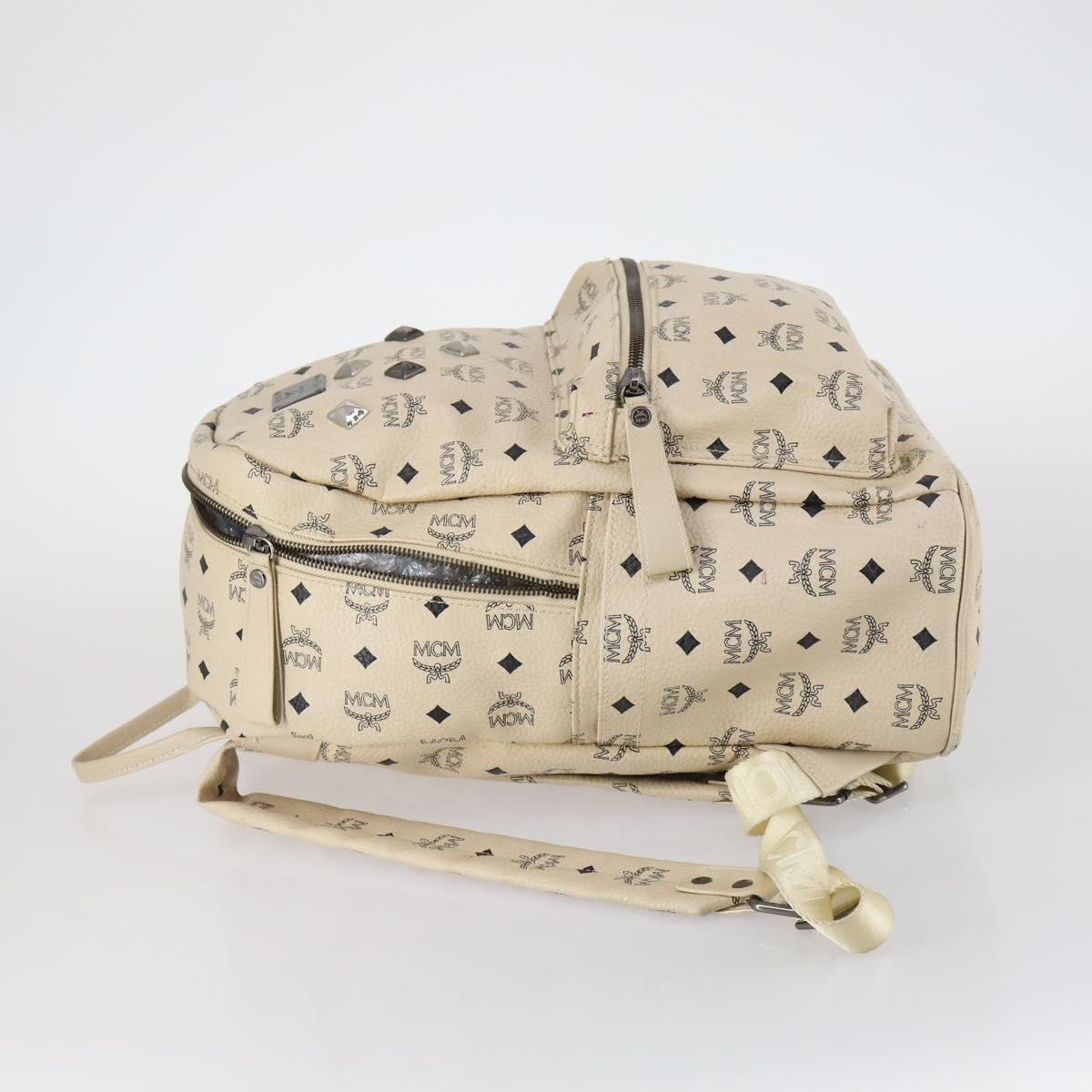 MCM Vicetos Logogram Backpack PVC Leather White Silver Auth gh883