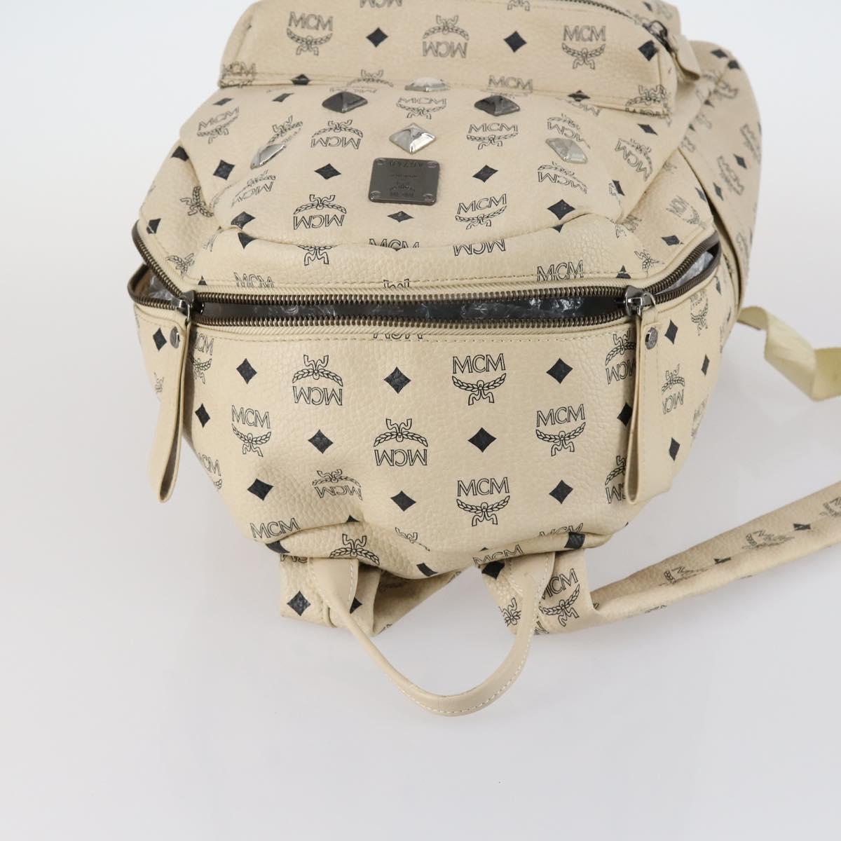 MCM Vicetos Logogram Backpack PVC Leather White Silver Auth gh883