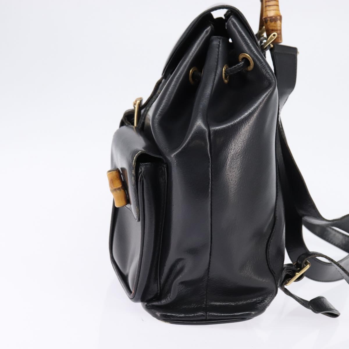 GUCCI Bamboo Backpack Leather Navy Gold 003 2058 0016 Auth gh884