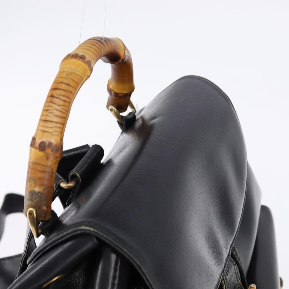 GUCCI Bamboo Backpack Leather Navy Gold 003 2058 0016 Auth gh884
