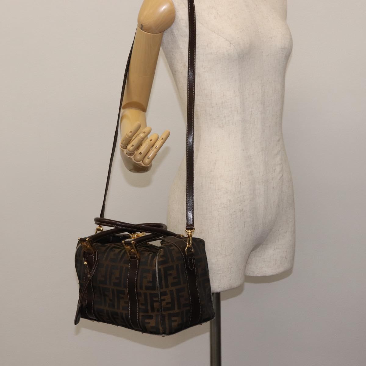 FENDI Zucca Canvas Hand Bag 2way Black Brown Auth gh886