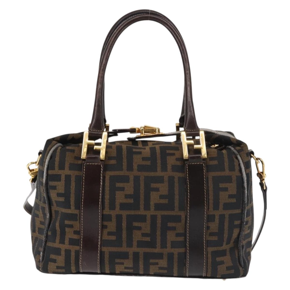 FENDI Zucca Canvas Hand Bag 2way Black Brown Auth gh886