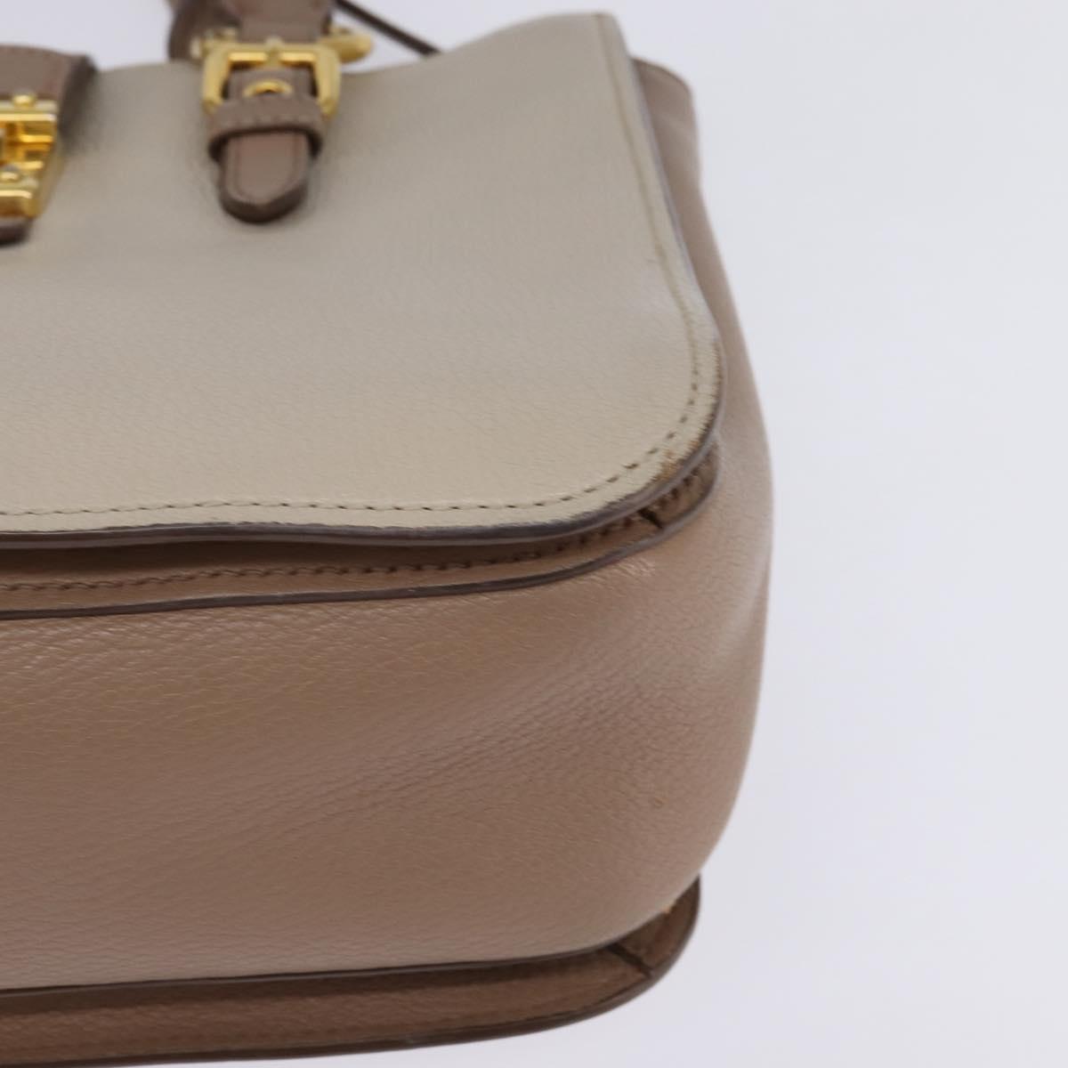 Miu Miu Hand Bag Leather 2way Beige Gold Auth gh888