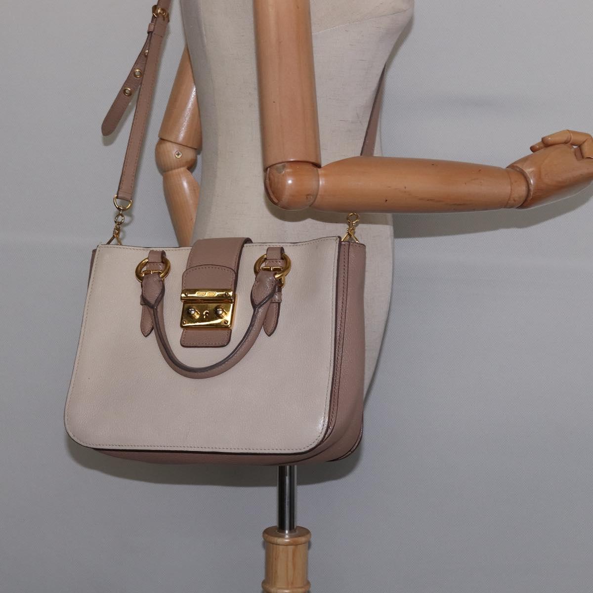 Miu Miu Hand Bag Leather 2way Beige Gold Auth gh888