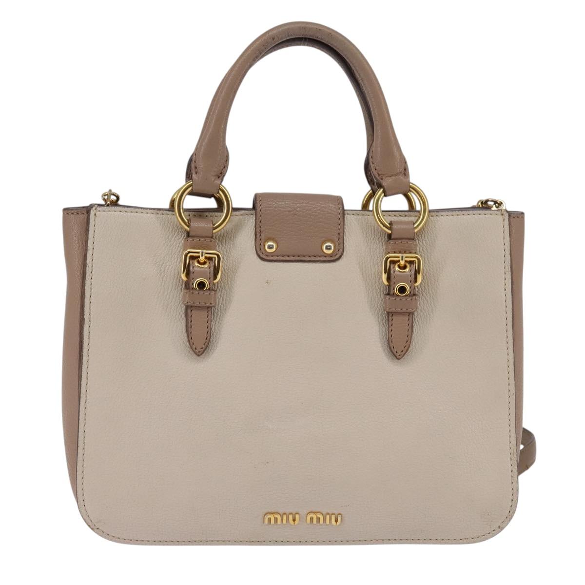 Miu Miu Hand Bag Leather 2way Beige Gold Auth gh888