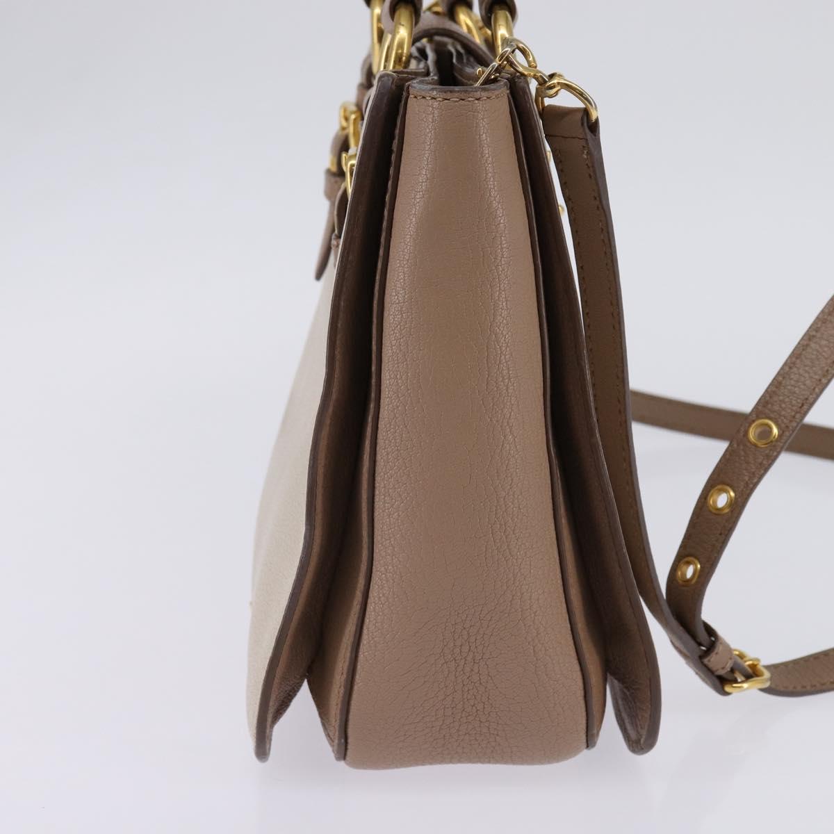 Miu Miu Hand Bag Leather 2way Beige Gold Auth gh888