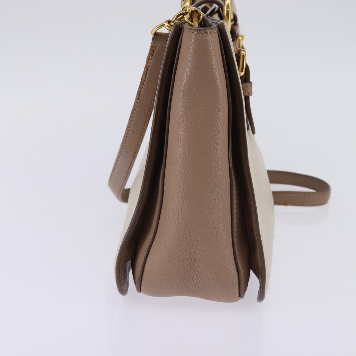 Miu Miu Hand Bag Leather 2way Beige Gold Auth gh888