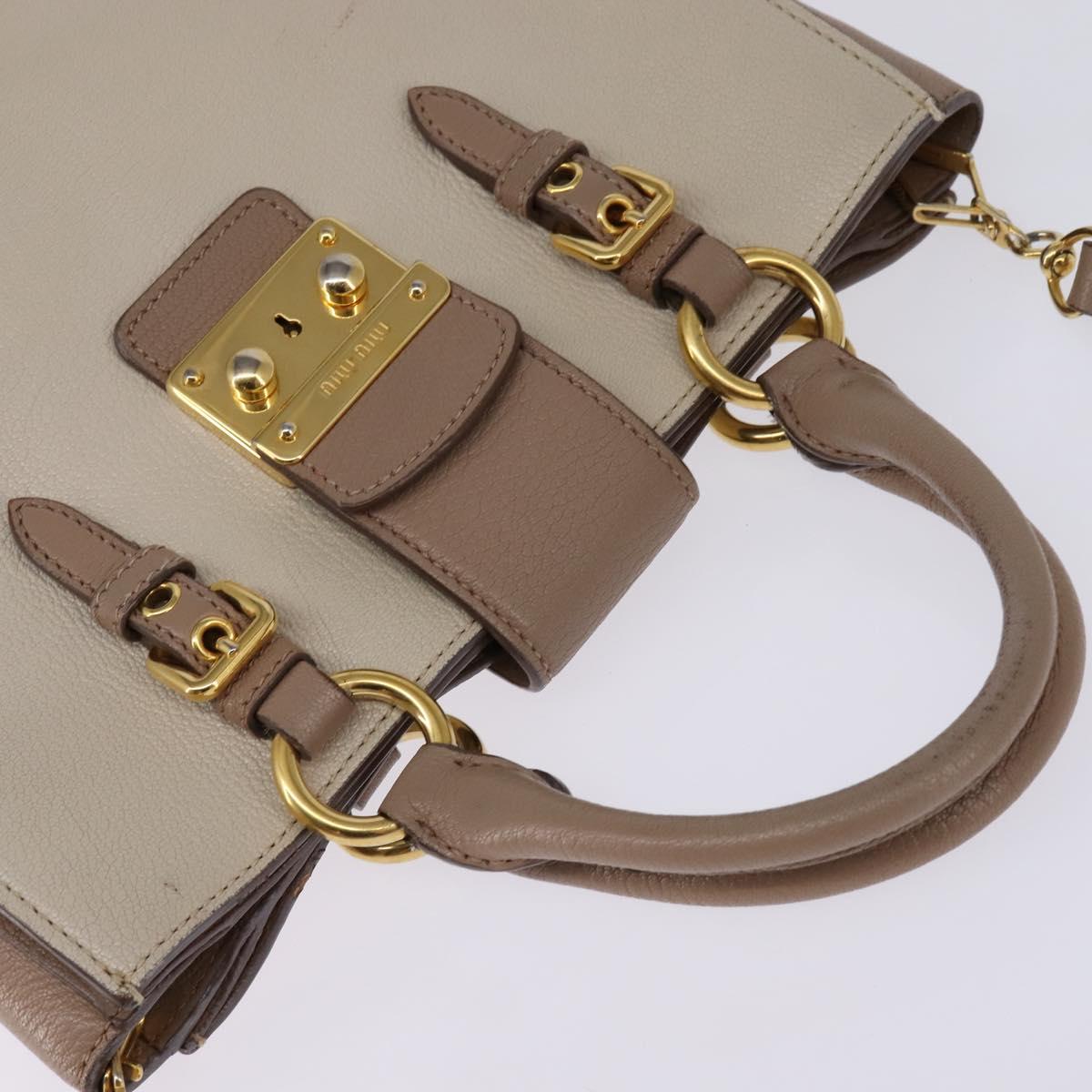 Miu Miu Hand Bag Leather 2way Beige Gold Auth gh888