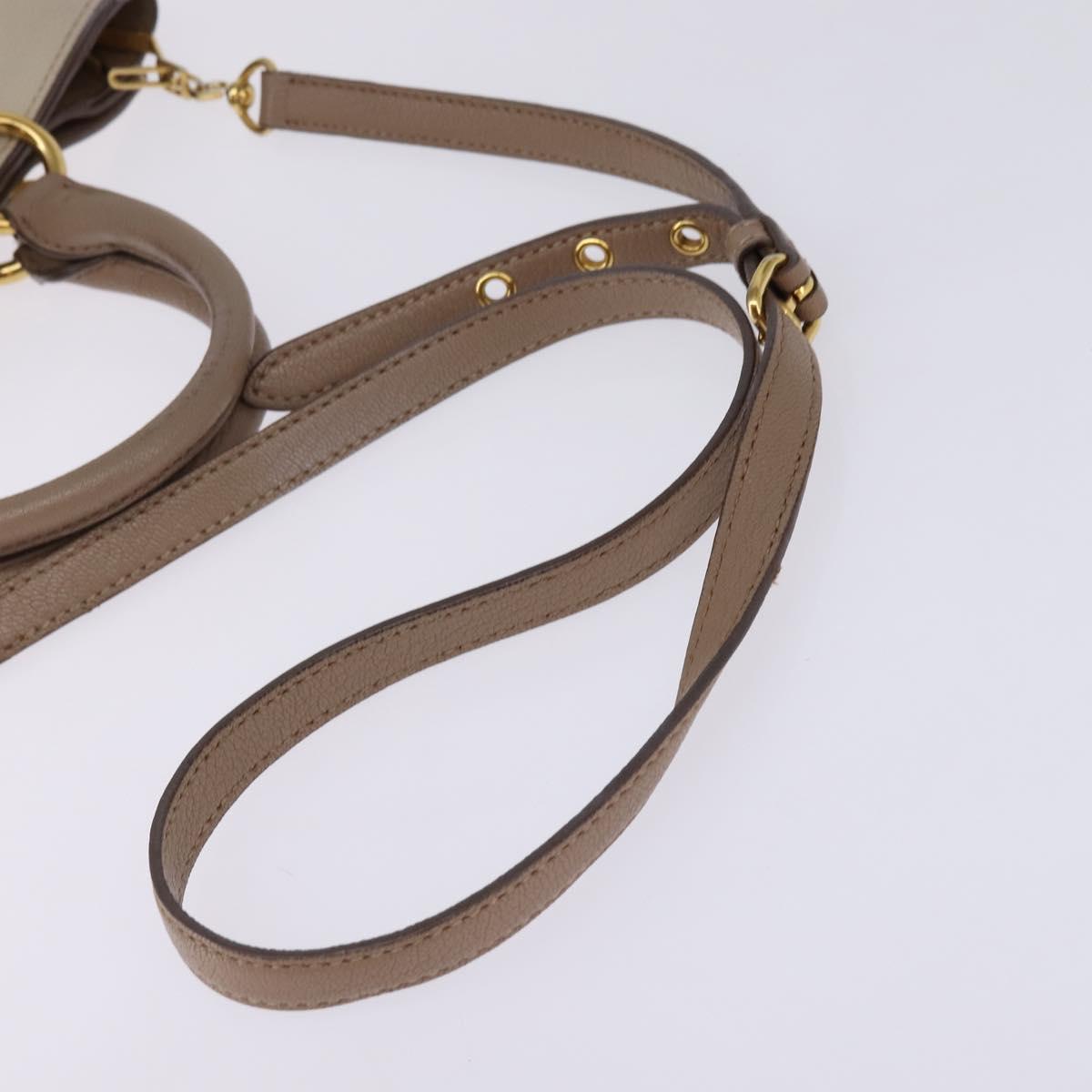 Miu Miu Hand Bag Leather 2way Beige Gold Auth gh888