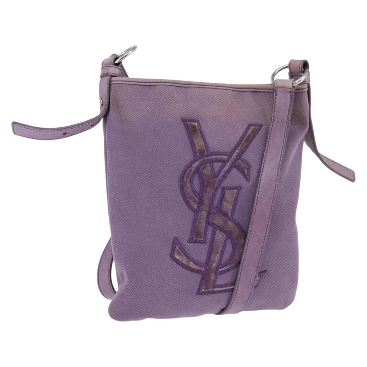 SAINT LAURENT Kahala Shoulder Bag Canvas Purple Silver Auth gh889