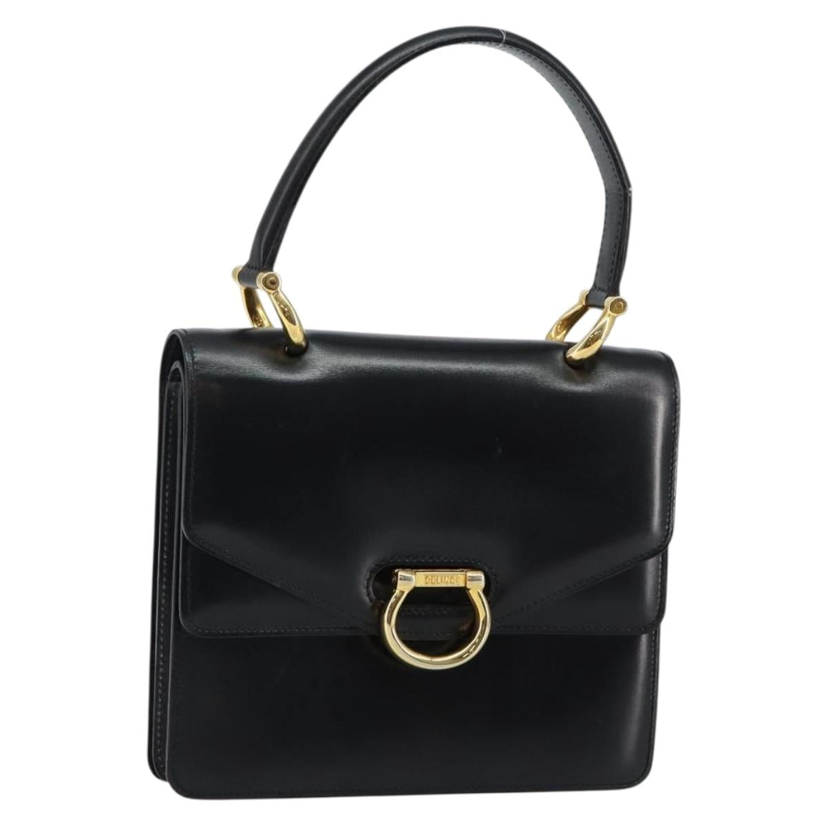 CELINE Hand Bag Leather Black Gold Auth gh890