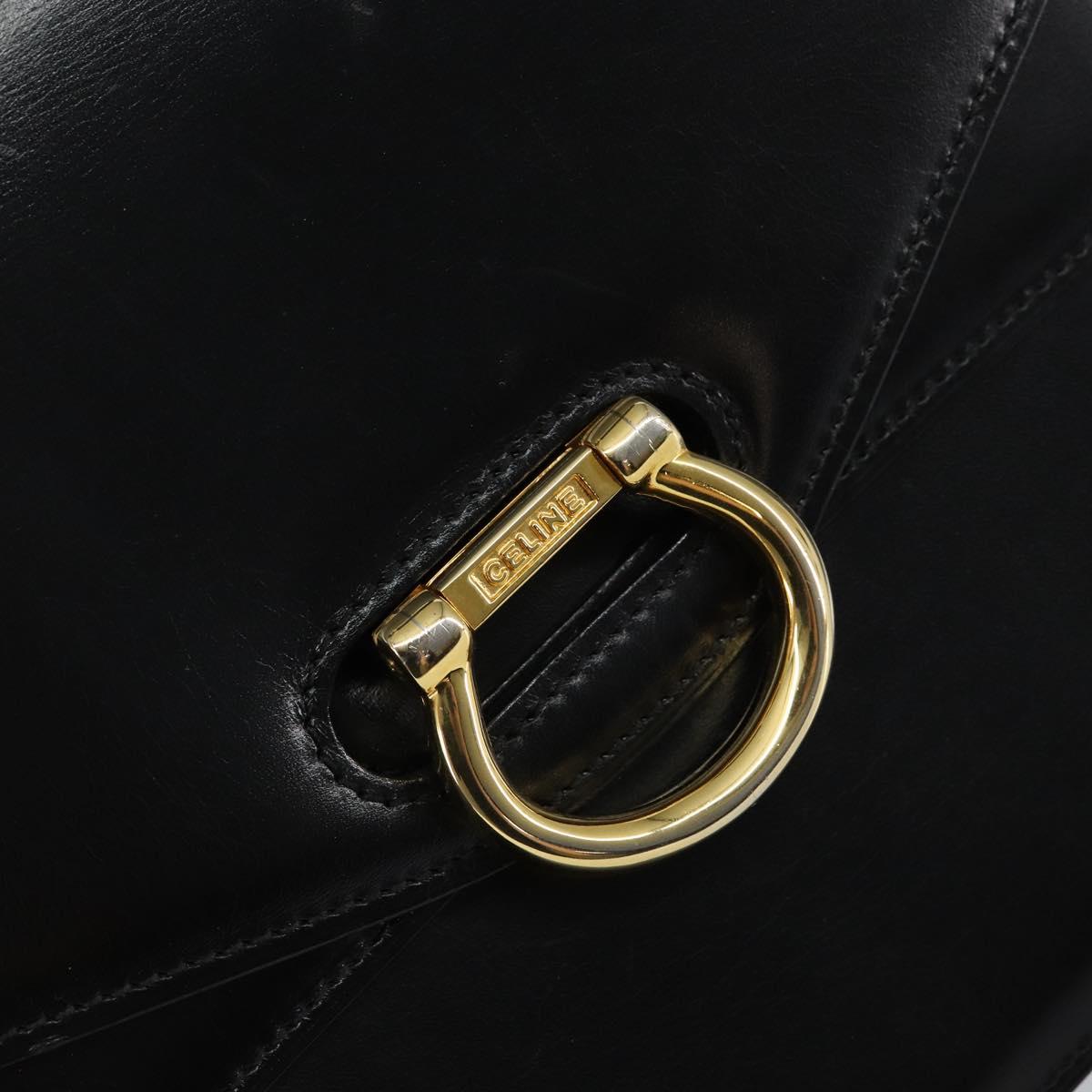 CELINE Hand Bag Leather Black Gold Auth gh890