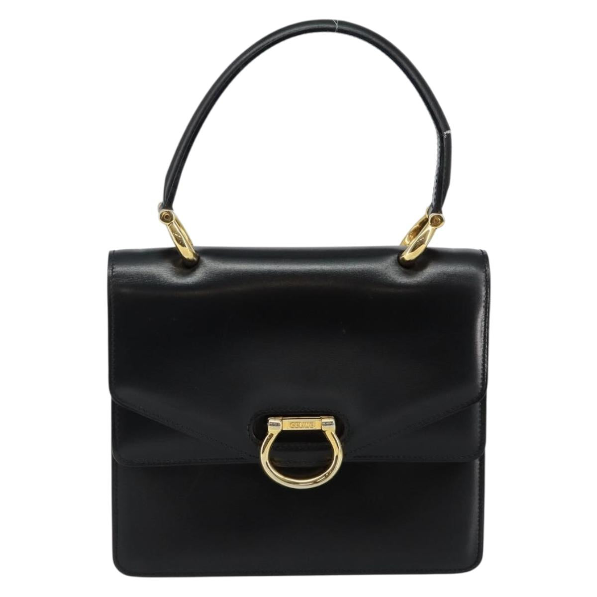 CELINE Hand Bag Leather Black Gold Auth gh890